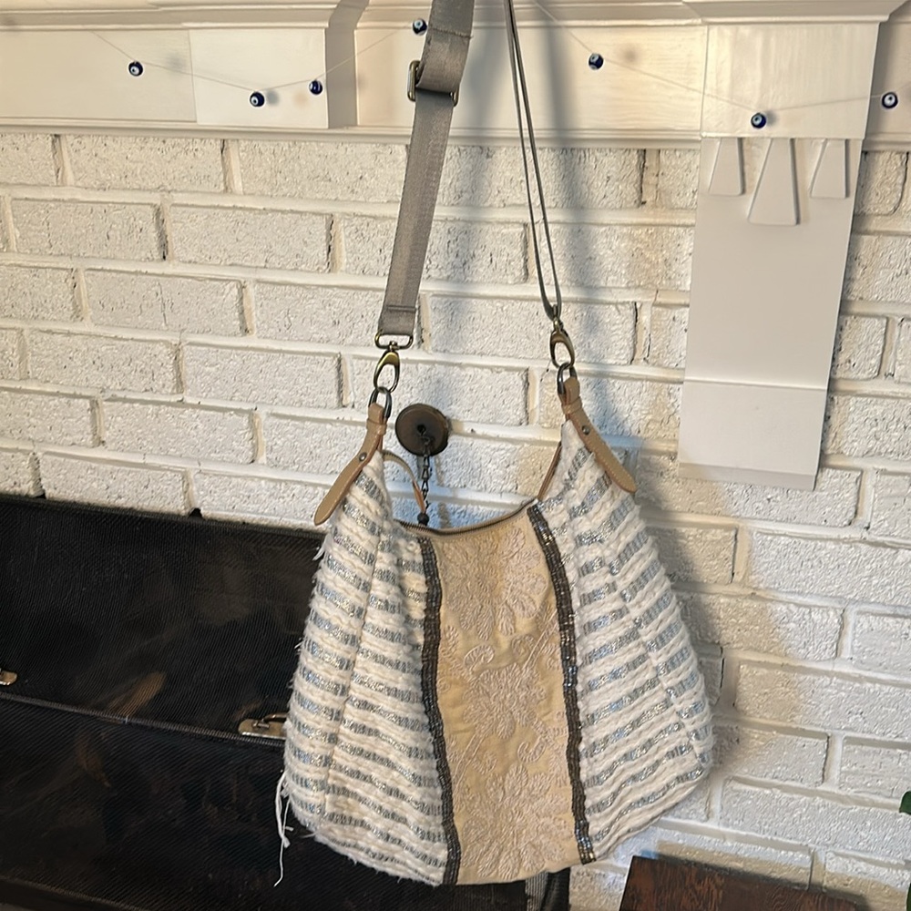 Anthropologie Jasper & Jeera Elegant Cream and Gray Embroidered Beaded Bag - Picture 9 of 14